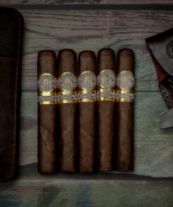 O.M Cigar Leather Cigar Case shown in an O.M. accessory display