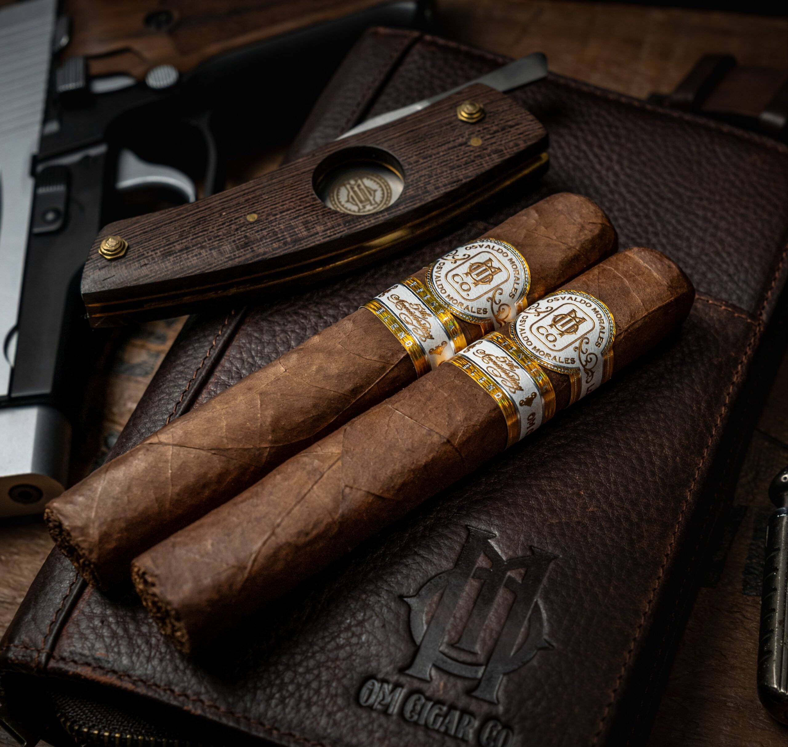 O.M Cigar Leather Cigar Case | O.M. Cigars accessory O.M Cigar Leather Cigar Case shown in an O.M. accessory display