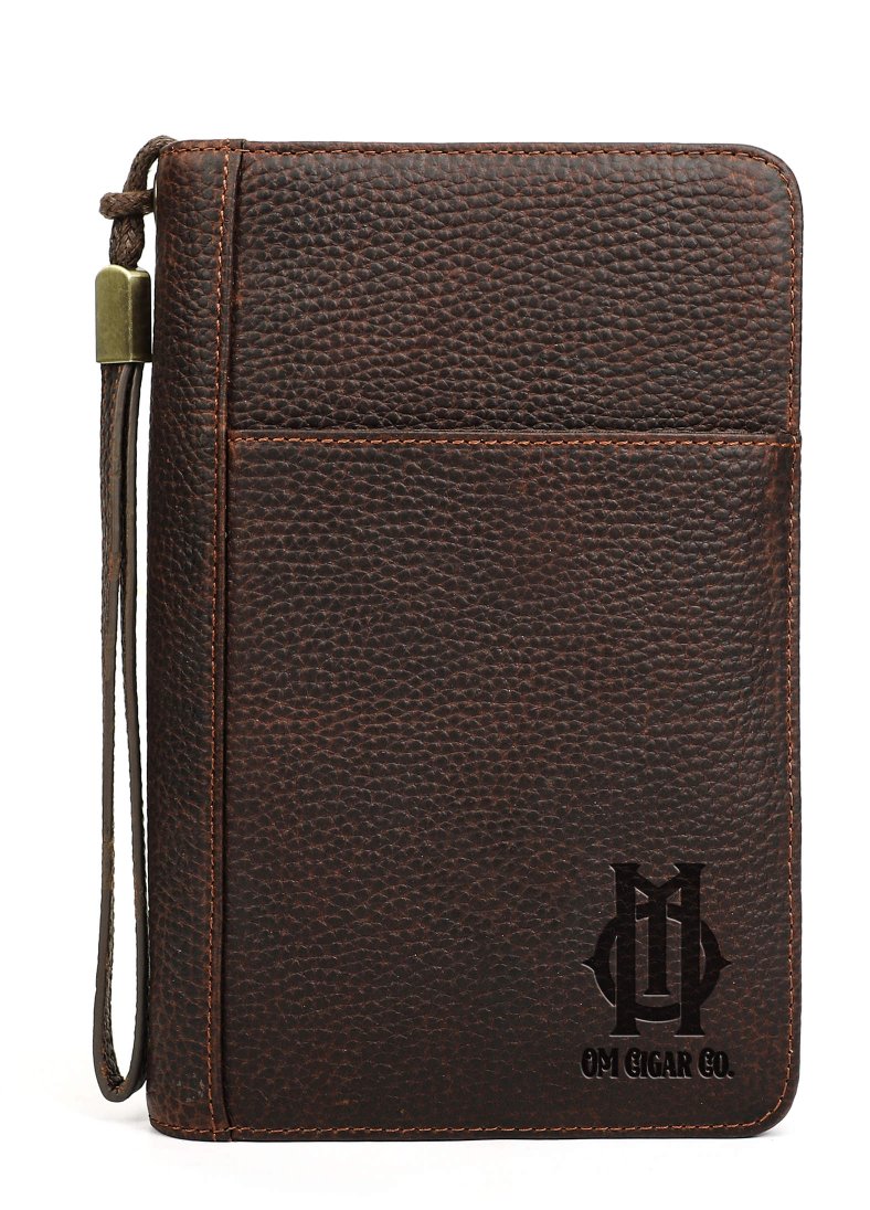 O.M Cigar Leather Cigar Case | O.M. Cigars accessory O.M Cigar Leather Cigar Case shown in an O.M. accessory display